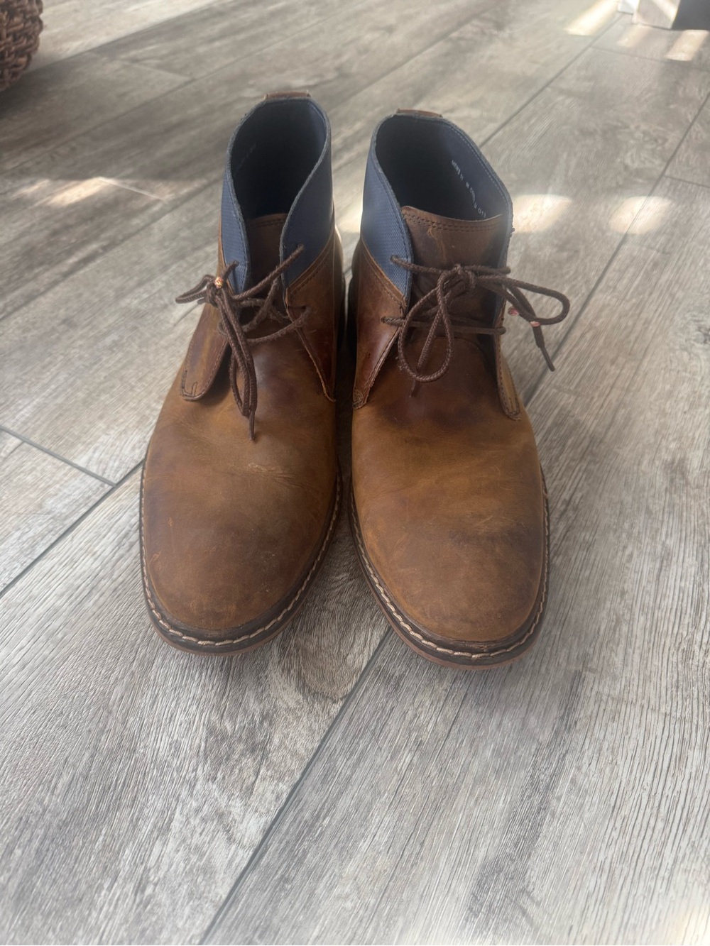 Cole Haan Brown Leather Chukka Boots with Navy Collar